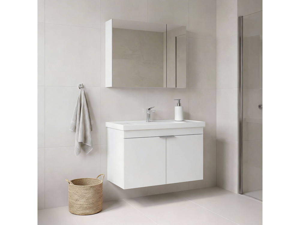 Conjunto de móvel com lavatório e espelho (2 peças) «Desna 80» - 80 x 45 x 58 cm - Branco mate