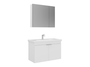 Conjunto de móvel com lavatório e espelho (2 peças) «Desna 90» - 90 x 45 x 58 cm - Branco mate