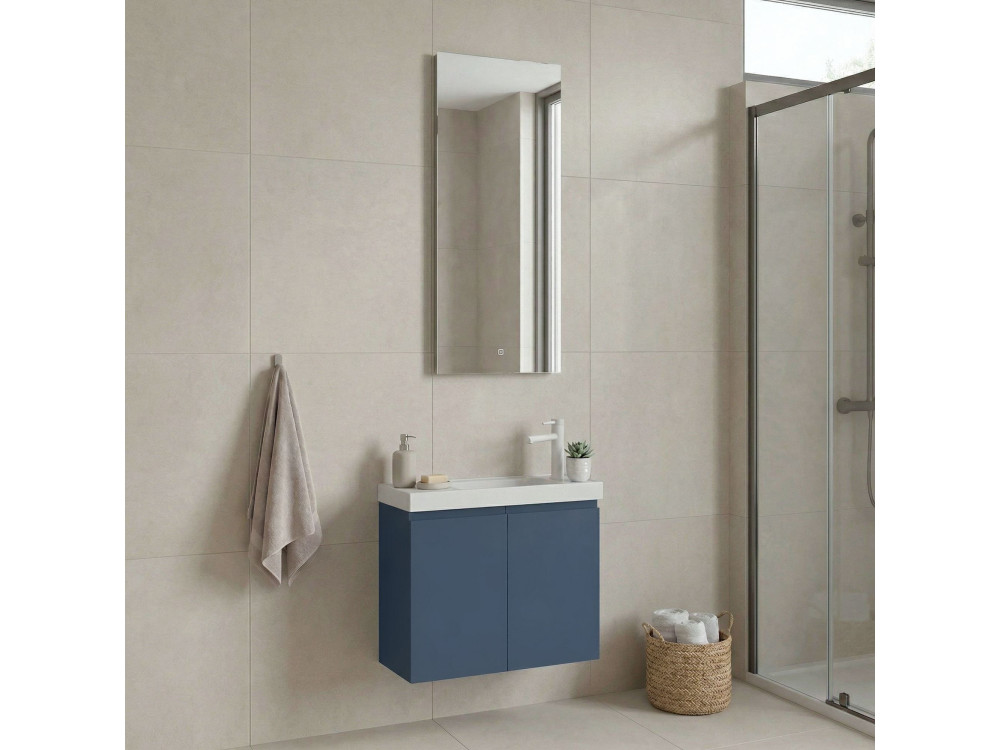Conjunto de móvel com lavatório e espelho (2 peças) «Ferla 60» - 60 x 22 x 50 cm - Azul mate