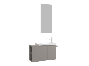 Conjunto de móvel com lavatório e espelho (2 peças) «Ferla 80» - 80 x 22 x 45 cm - Matte Mink