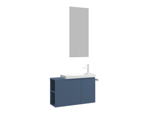 Conjunto de móvel com lavatório e espelho (2 peças) «Ferla 80» - 80 x 22 x 45 cm - Azul mate
