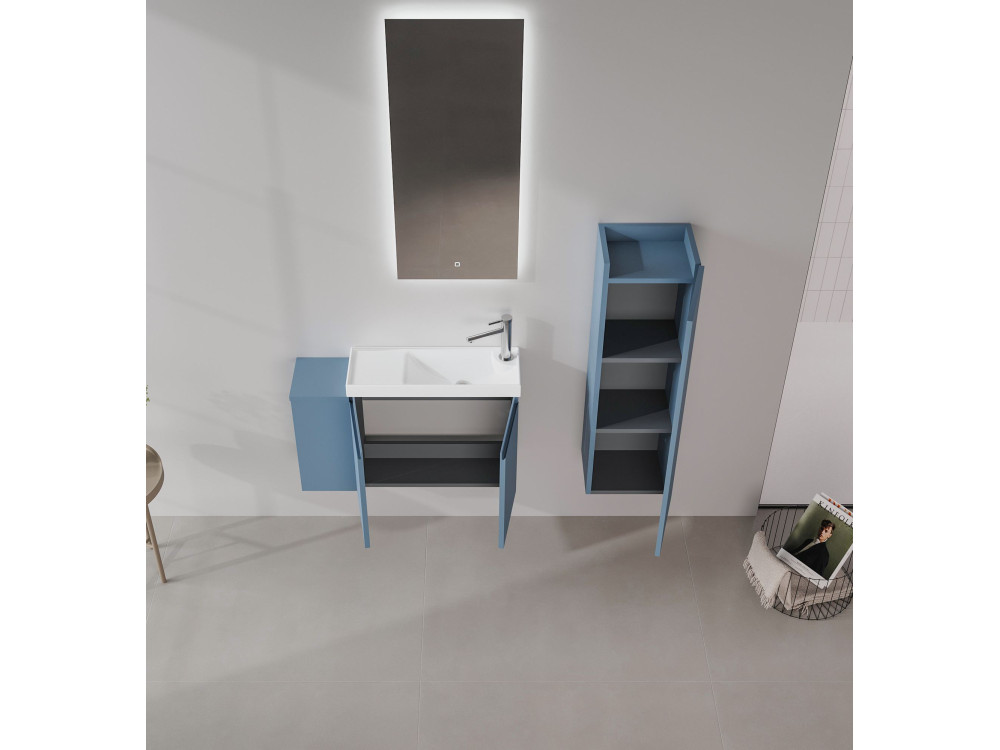 Conjunto de móvel com lavatório e espelho (2 peças) «Ferla 80» - 80 x 22 x 45 cm - Azul mate