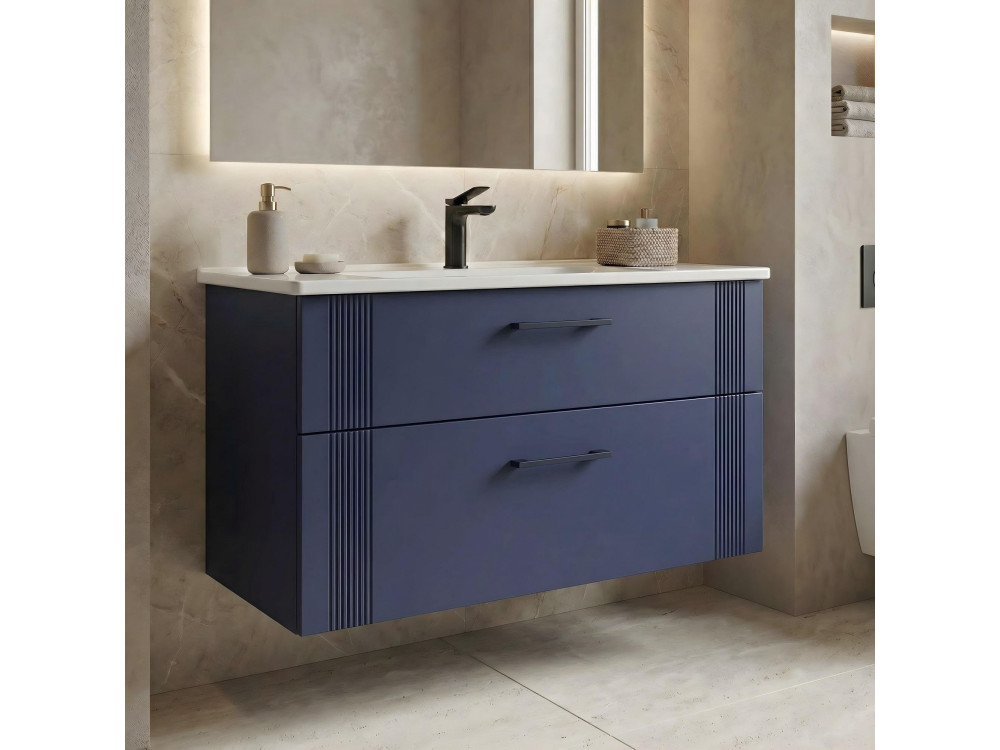 Móvel para lavatório «Bari 100 v2» - 100 x 45 x 55 cm - Azul-marinho mate