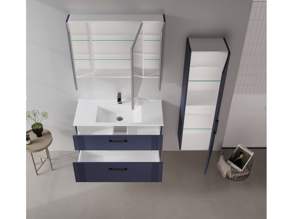 Móvel para lavatório «Bari 100 v2» - 100 x 45 x 55 cm - Azul-marinho mate