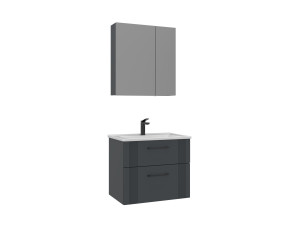 Conjunto de móvel de lavatório com espelho (2 peças) «Bari 65 v2» - 65 x 45 x 55 cm - Antracite mate