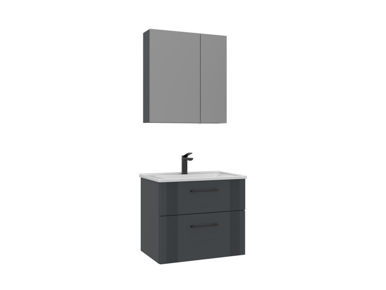 Conjunto de móvel de lavatório com espelho (2 peças) «Bari 65 v2» - 65 x 45 x 55 cm - Antracite mate
