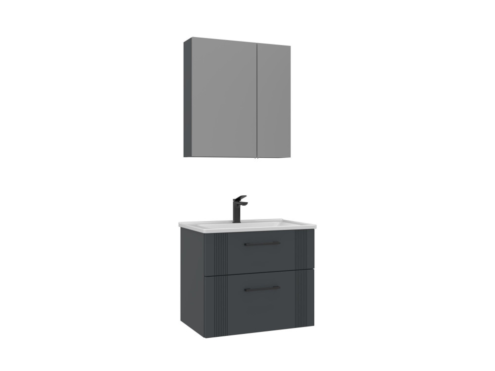 Conjunto de móvel de lavatório com espelho (2 peças) «Bari 65 v2» - 65 x 45 x 55 cm - Antracite mate