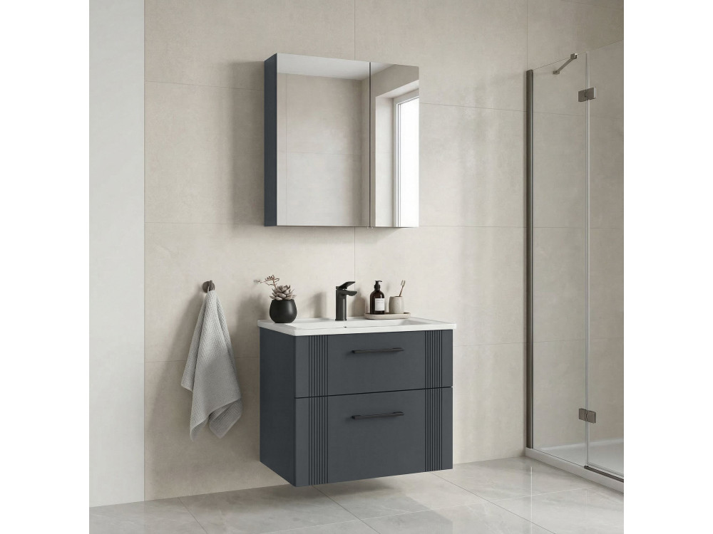 Conjunto de móvel de lavatório com espelho (2 peças) «Bari 65 v2» - 65 x 45 x 55 cm - Antracite mate