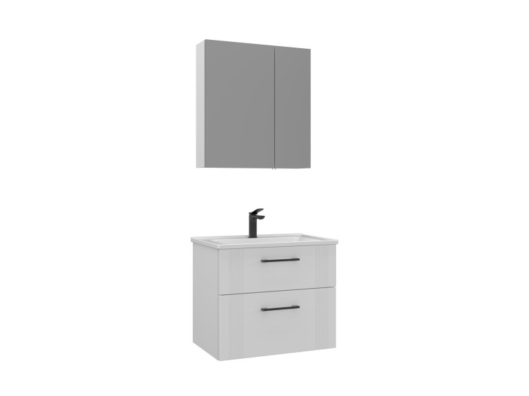 Conjunto de móvel com lavatório e espelho (2 peças) «Bari 65 v2» - 65 x 45 x 55 cm - Branco mate