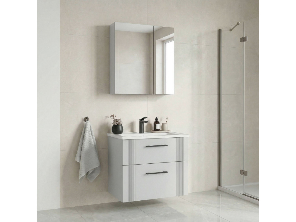 Conjunto de móvel com lavatório e espelho (2 peças) «Bari 65 v2» - 65 x 45 x 55 cm - Branco mate