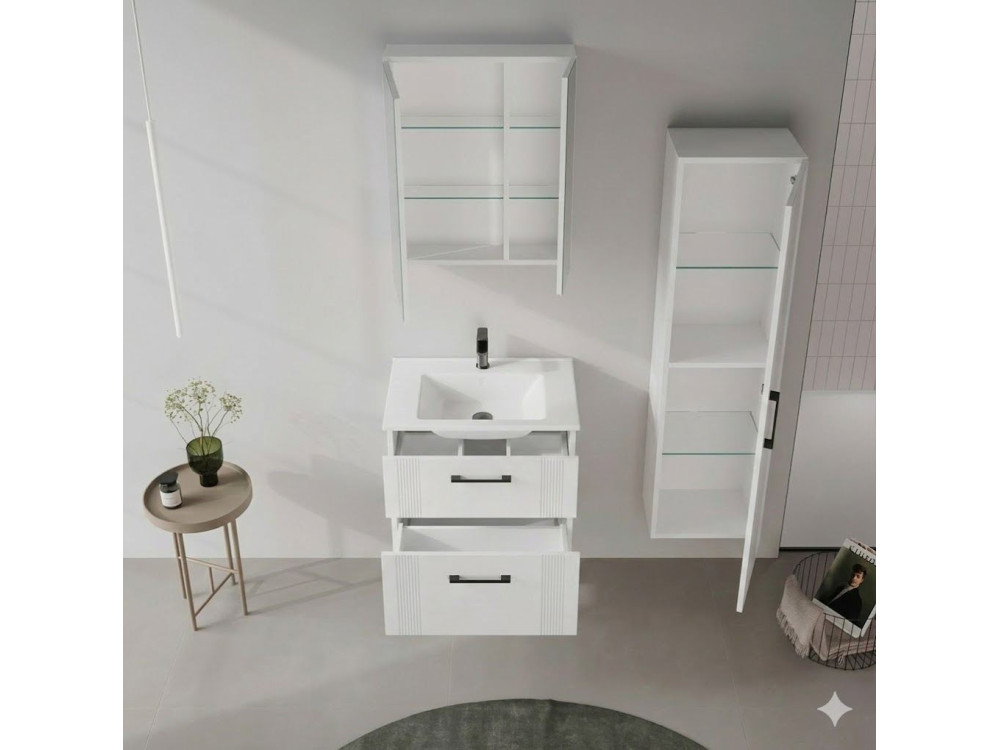 Conjunto de móvel com lavatório e espelho (2 peças) «Bari 65 v2» - 65 x 45 x 55 cm - Branco mate