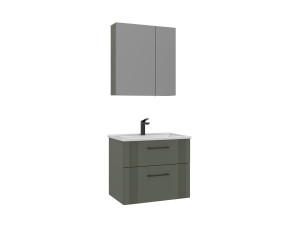 Conjunto de móvel com lavatório e espelho (2 peças) «Bari 65 v2» - 65 x 45 x 55 cm - Verde mate