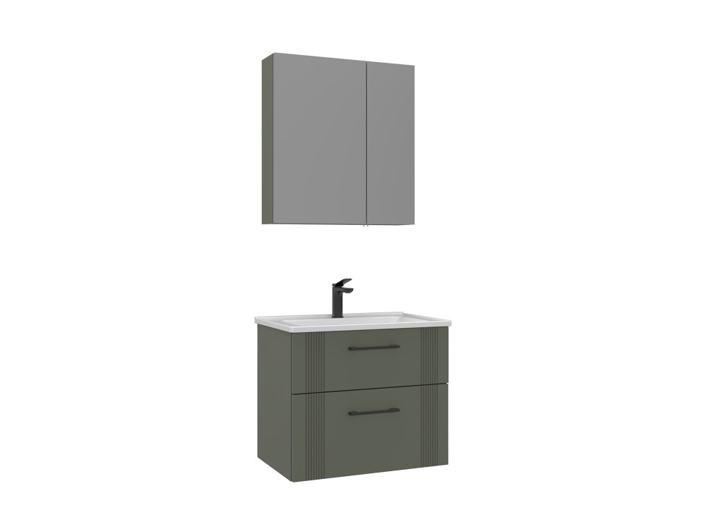 Conjunto de móvel com lavatório e espelho (2 peças) «Bari 65 v2» - 65 x 45 x 55 cm - Verde mate