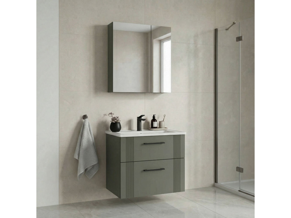 Conjunto de móvel com lavatório e espelho (2 peças) «Bari 65 v2» - 65 x 45 x 55 cm - Verde mate