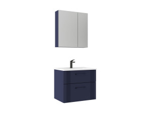 Conjunto de móvel de lavatório com espelho (2 peças) «Bari 65 v2» - 65 x 45 x 55 cm - Azul-marinho mate