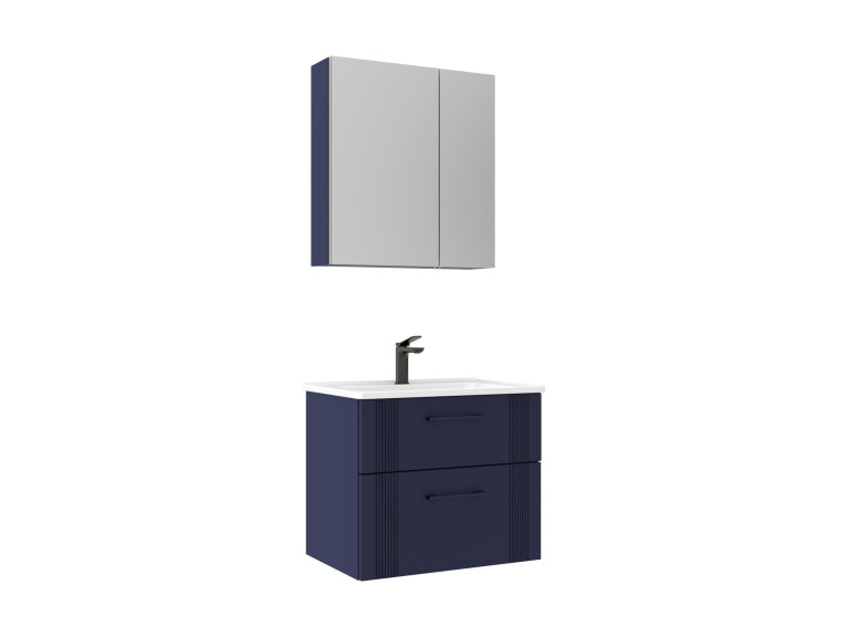 Conjunto de móvel de lavatório com espelho (2 peças) «Bari 65 v2» - 65 x 45 x 55 cm - Azul-marinho mate