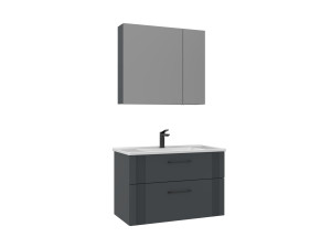 Conjunto de móvel de lavatório com espelho (2 peças) «Bari 85 v2» - 85 x 45 x 55 cm - Antracite mate