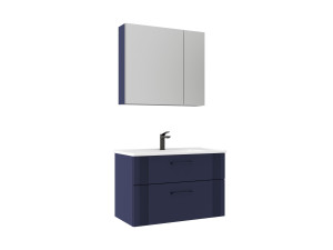 Conjunto de móvel com lavatório e espelho (2 peças) «Bari 85 v2» - 85 x 45 x 55 cm - Azul-marinho mate