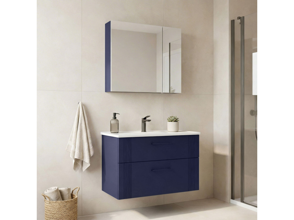 Conjunto de móvel com lavatório e espelho (2 peças) «Bari 85 v2» - 85 x 45 x 55 cm - Azul-marinho mate