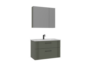 Conjunto de móvel de lavatório com espelho (2 peças) «Bari 85 v2» - 85 x 45 x 55 cm - Verde mate