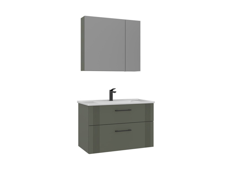 Conjunto de móvel de lavatório com espelho (2 peças) «Bari 85 v2» - 85 x 45 x 55 cm - Verde mate