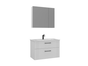 Conjunto de móvel de lavatório com espelho (2 peças) «Bari 85 v2» - 85 x 45 x 55 cm - Branco mate