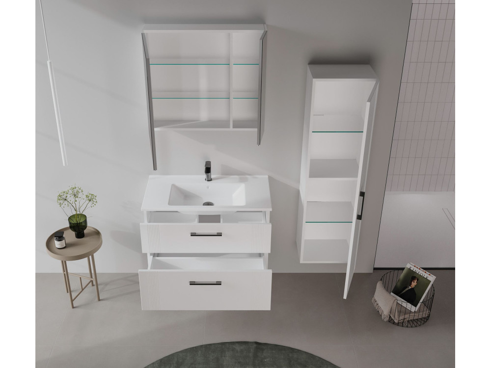 Conjunto de móvel de lavatório com espelho (2 peças) «Bari 85 v2» - 85 x 45 x 55 cm - Branco mate