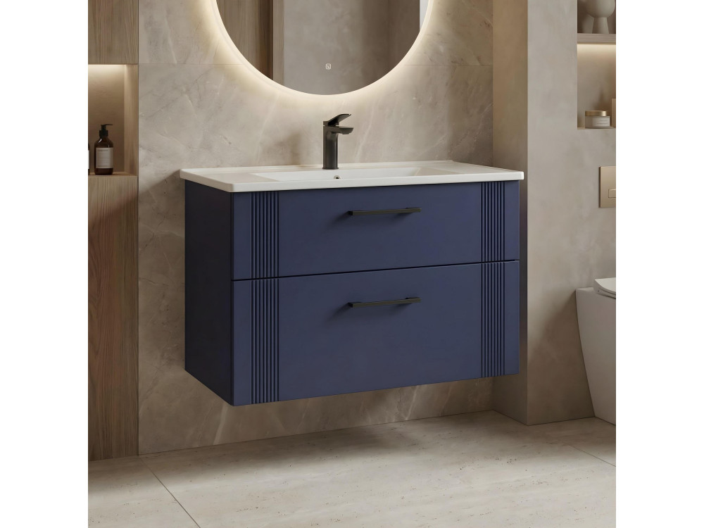Móvel para lavatório «Bari 85 v2» - 85 x 45 x 55 cm - Azul-marinho mate