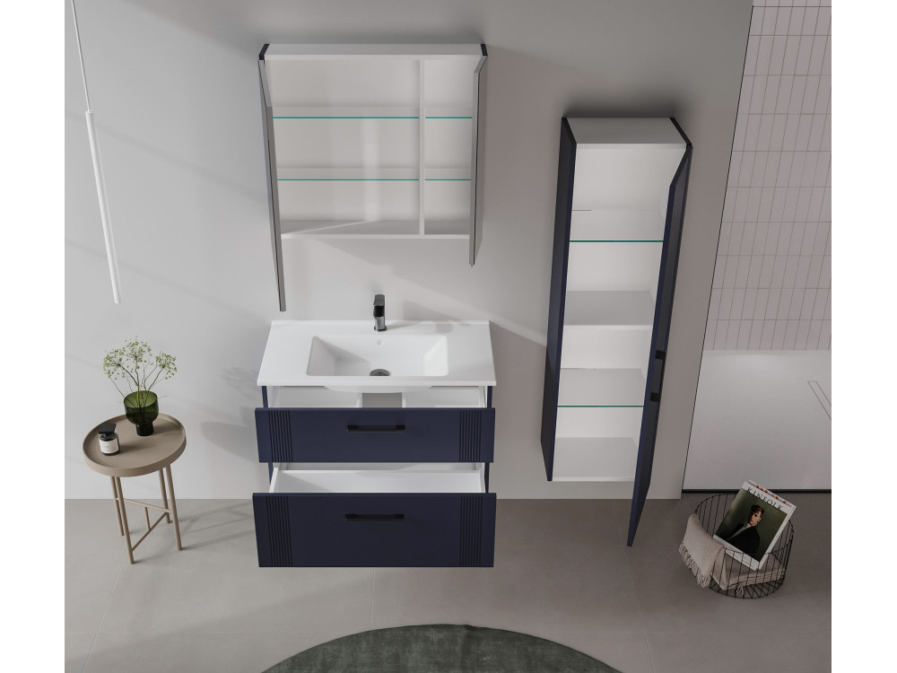 Móvel para lavatório «Bari 85 v2» - 85 x 45 x 55 cm - Azul-marinho mate