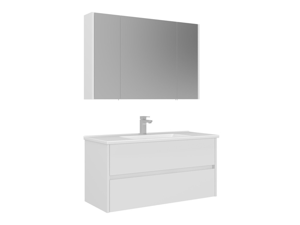 Conjunto de móvel de lavatório com espelho (2 peças) «Arno 100» - 100 x 45 x 52 cm - Branco