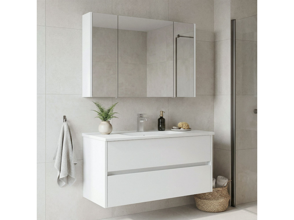 Conjunto de móvel de lavatório com espelho (2 peças) «Arno 100» - 100 x 45 x 52 cm - Branco