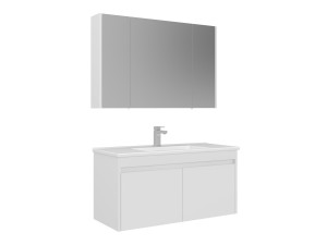 Conjunto de móvel de lavatório com espelho (2 peças) «Arno 100» - 100 x 45 x 52 cm - Branco