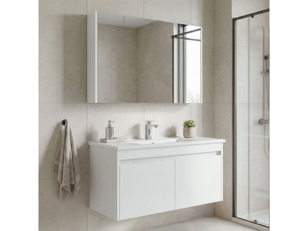 Conjunto de móvel de lavatório com espelho (2 peças) «Arno 100» - 100 x 45 x 52 cm - Branco