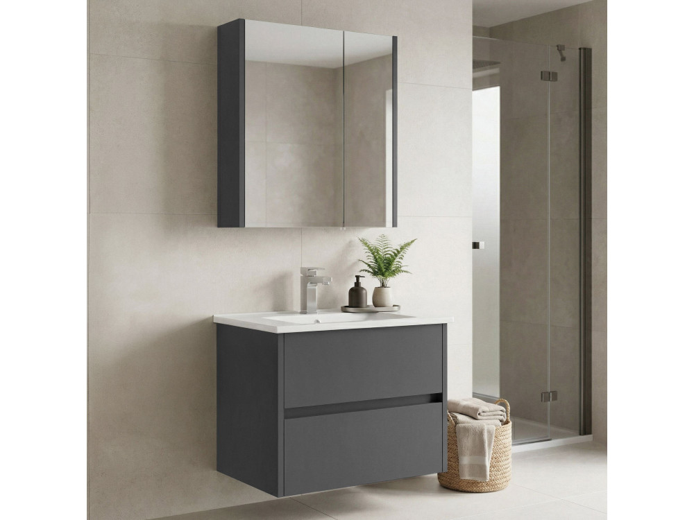 Conjunto de móvel de lavatório com espelho (2 peças) «Arno 65» - 65 x 45 x 52 cm - Cinza