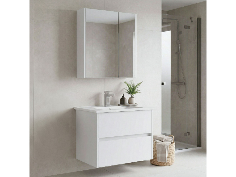 Conjunto de móvel com lavatório e espelho (2 peças) «Arno 65» - 65 x 45 x 52 cm - Branco