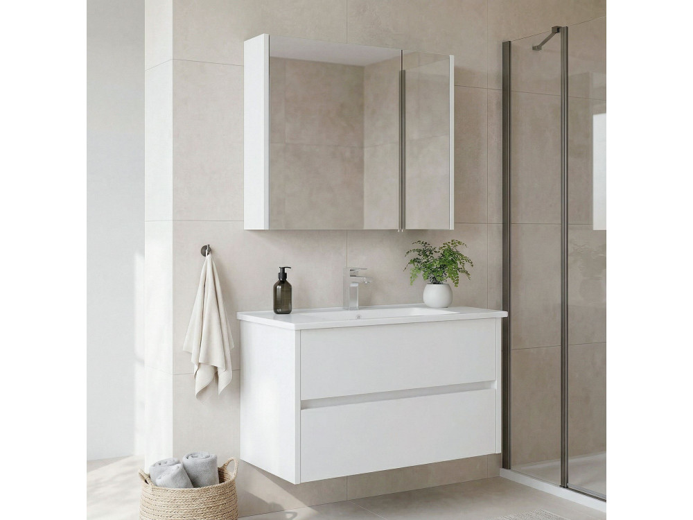 Conjunto de móvel com lavatório e espelho (2 peças) «Arno 85» - 85 x 45 x 52 cm - Branco