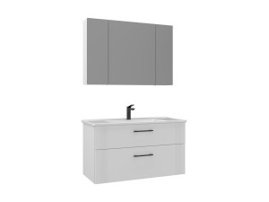Conjunto de móvel de lavatório com espelho (2 peças) «Bari 100 v2» - 100 x 45 x 55 cm - Branco mate