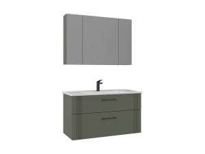 Conjunto de móvel de lavatório com espelho (2 peças) «Bari 100 v2» - 100 x 45 x 55 cm - Verde mate