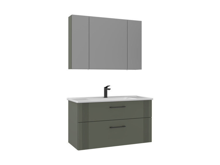 Conjunto de móvel de lavatório com espelho (2 peças) «Bari 100 v2» - 100 x 45 x 55 cm - Verde mate