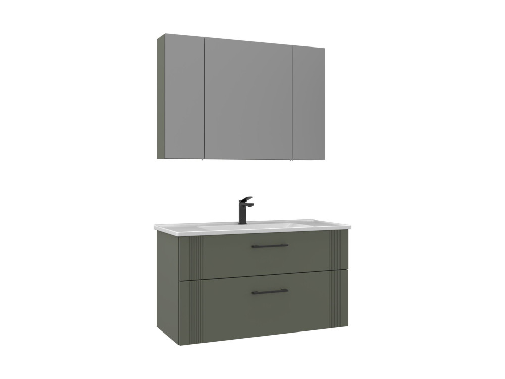 Conjunto de móvel de lavatório com espelho (2 peças) «Bari 100 v2» - 100 x 45 x 55 cm - Verde mate