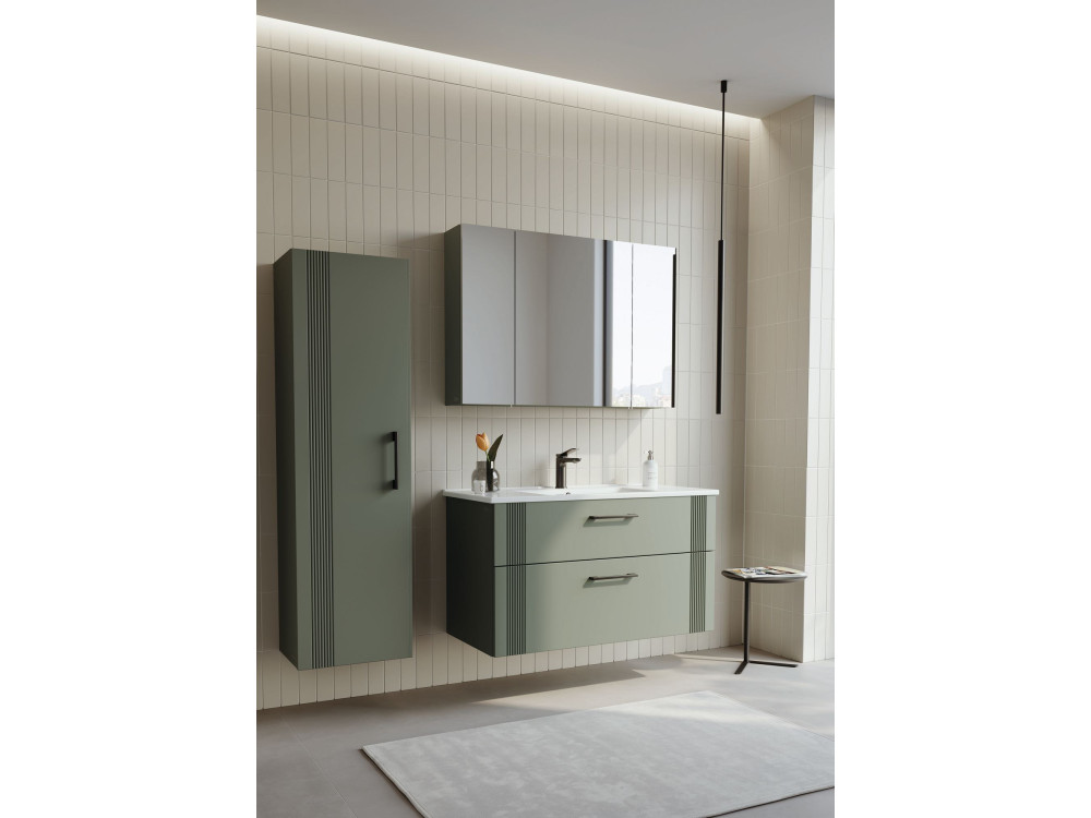 Conjunto de móvel de lavatório com espelho (2 peças) «Bari 100 v2» - 100 x 45 x 55 cm - Verde mate