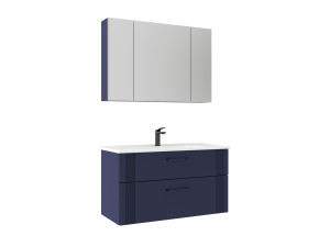 Conjunto de móvel de lavatório com espelho (2 peças) «Bari 100 v2» - 100 x 45 x 55 cm - Azul-marinho mate