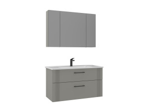 Conjunto de móvel de lavatório com espelho (2 peças) «Bari 100 v2» - 100 x 45 x 55 cm - Cashmere mate