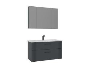 Conjunto de móvel com lavatório e espelho (2 peças) «Bari 100 v2» - 100 x 45 x 55 cm - Antracite mate