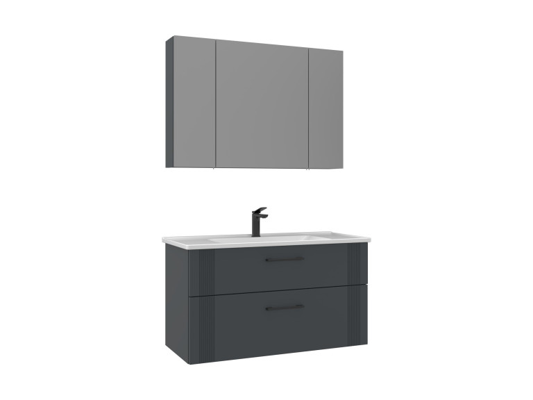 Conjunto de móvel com lavatório e espelho (2 peças) «Bari 100 v2» - 100 x 45 x 55 cm - Antracite mate