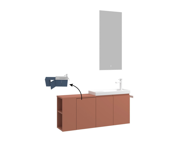 Conjunto de móvel de lavatório com espelho (2 peças) «Ferla 110» - 110 x 22 x 45 cm - Canela mate