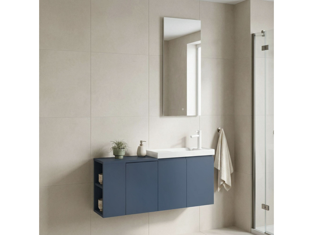 Conjunto de móvel de lavatório com espelho (2 peças) «Ferla 110» - 40 x 22 x 45 cm - Azul mate