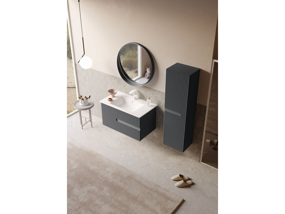 Espelho decorativo em madeira «Moonlight 90 v2» - 90 x 7 x 90 cm - Antracite mate