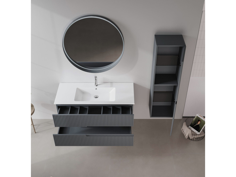 Espelho decorativo em madeira «Moonlight 90 v2» - 90 x 7 x 90 cm - Antracite mate