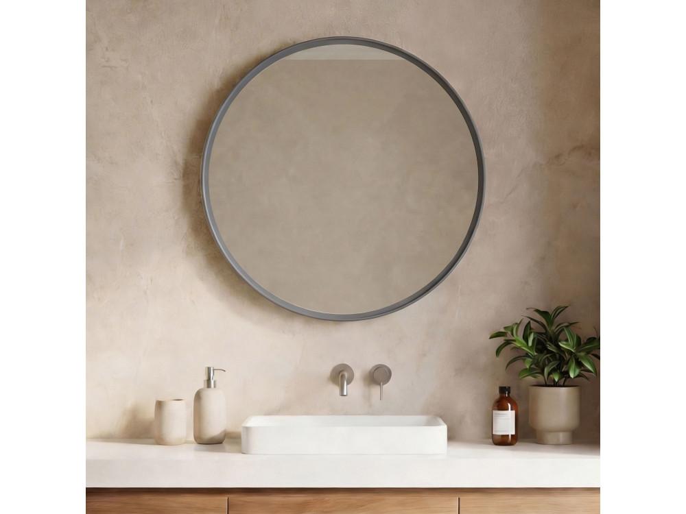 Espelho decorativo em madeira «Moonlight 90 v2» - 90 x 7 x 90 cm - Cinza mate